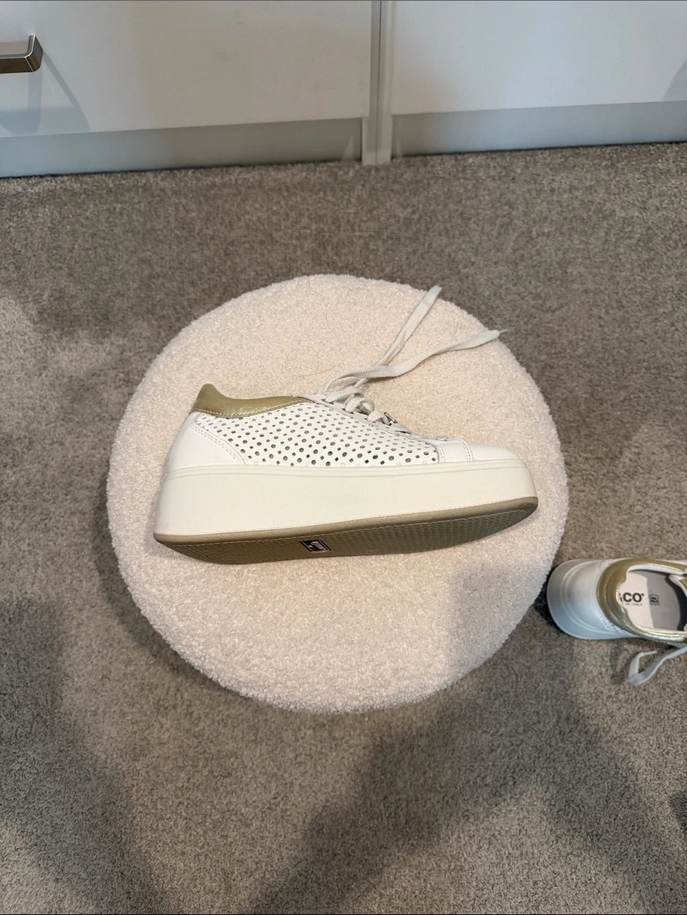 Women’s White Platform Sneakers with Gold Heel Accent